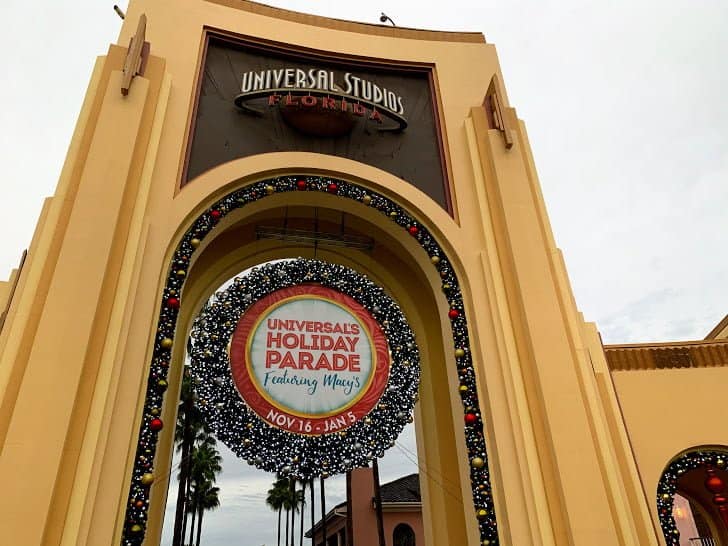 Entrance of Universal Studios for Christmas.