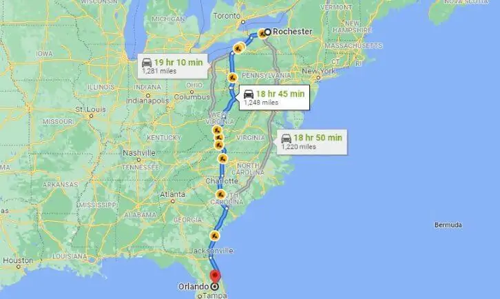 map for distance from new york to florida