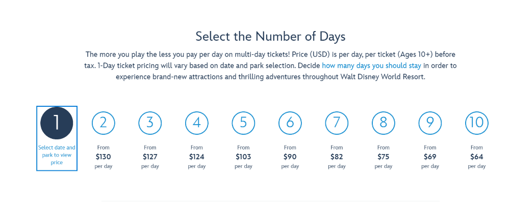 disney world pricing scale