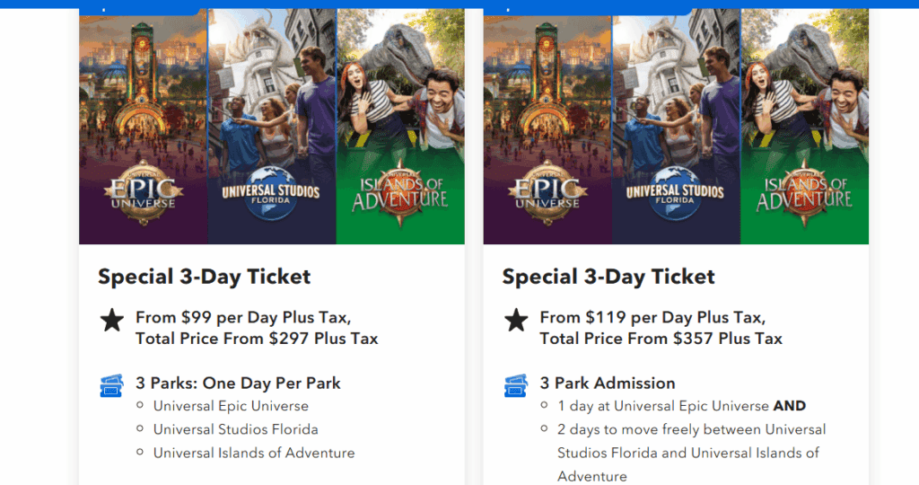 universal orlando pricing scale