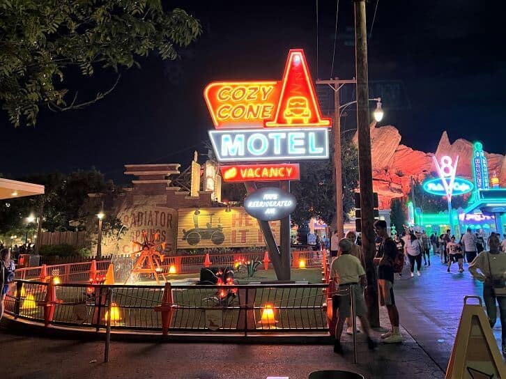disneyland ca cars land at night