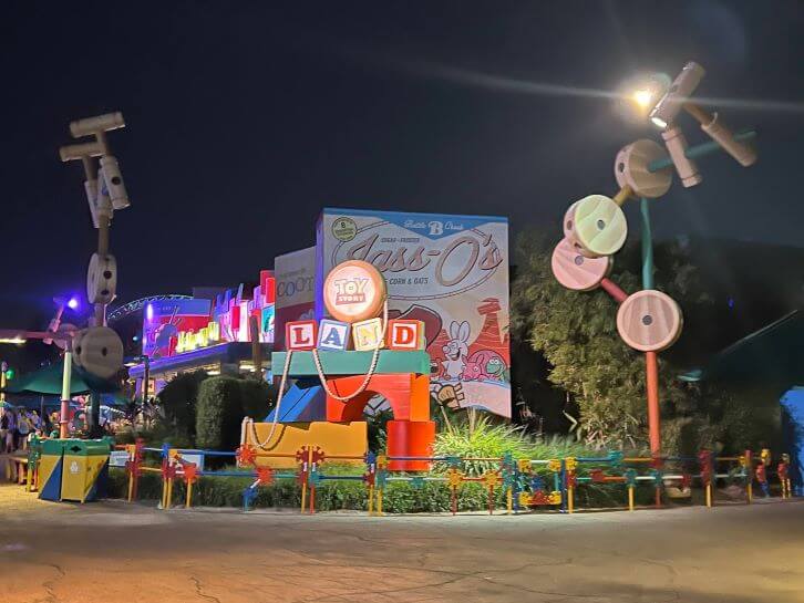 toy story land at night back entrance