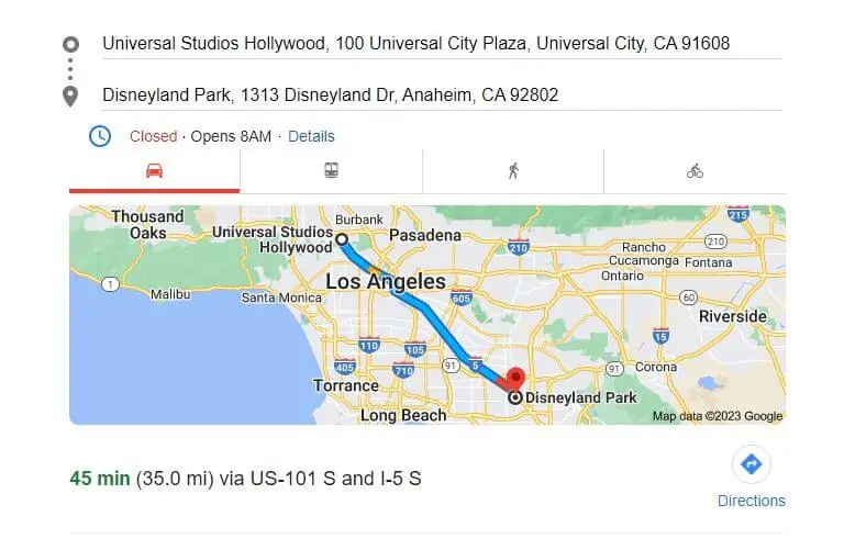 disneyland vs universal studios hollywood distance