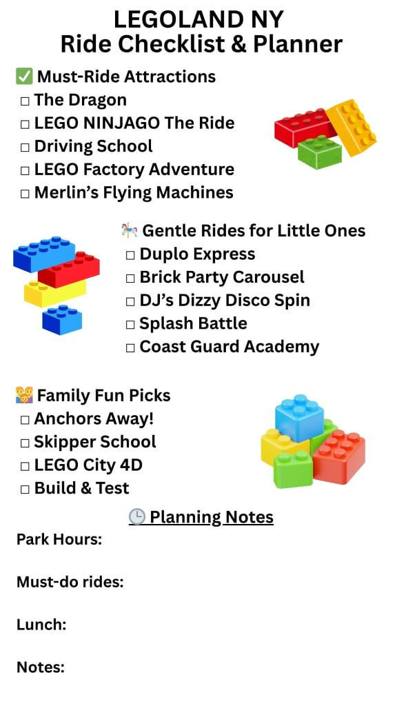 legoland ny ride checklist