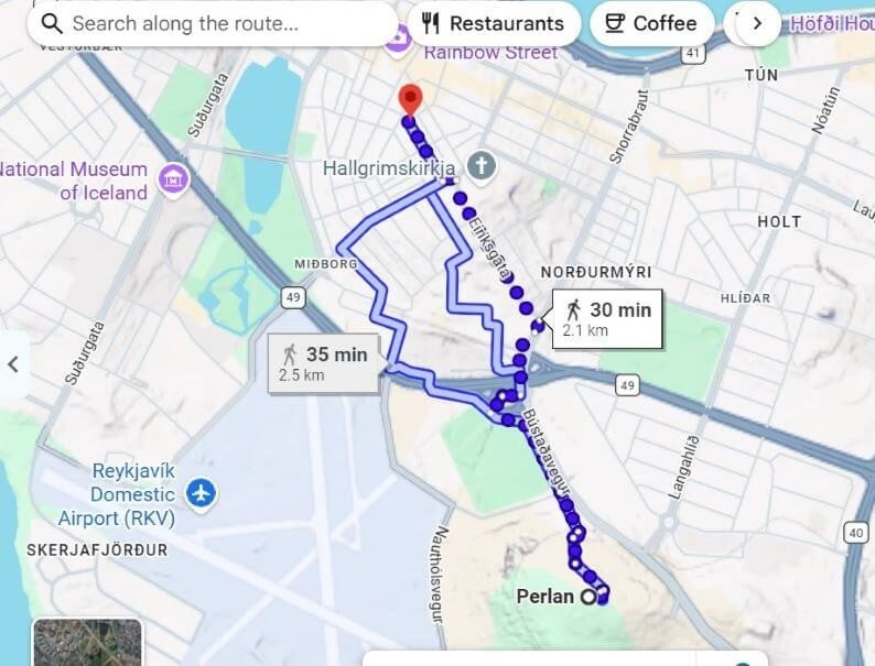 perlan walk to hotel odinsve map