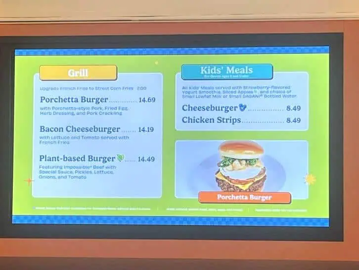 menu at everything pop disney world