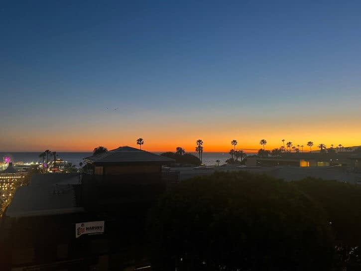 night sunset at santa monica pier