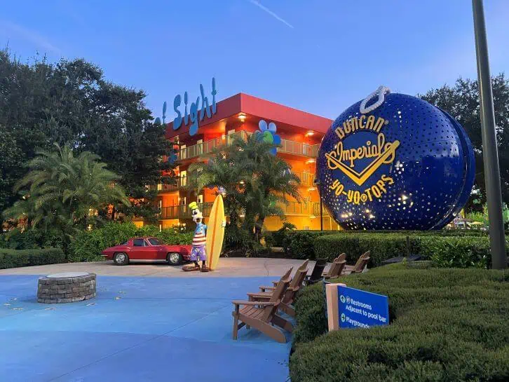 pop century at night at walt disney world