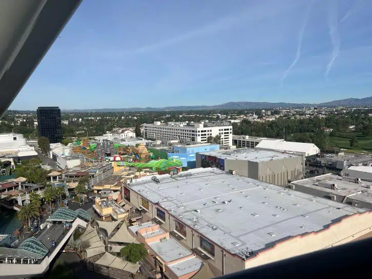 view of lower lot at universal studios hollywood from escalator